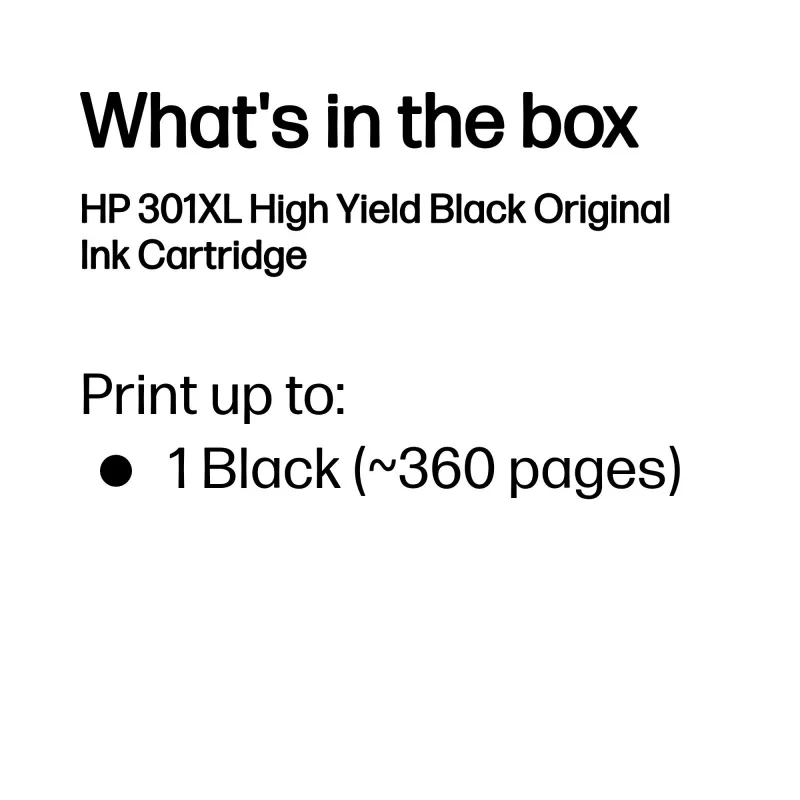 HP 301XL Original Tintenpatrone Schwarz, Hohe Ergiebigkeit, Schwarz, 1 Stück, 360 Seiten