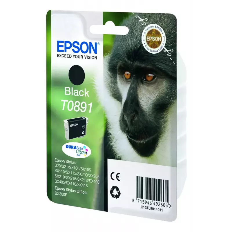 Epson Monkey Singlepack Schwarz T0891 DURABrite Ultra Tinte