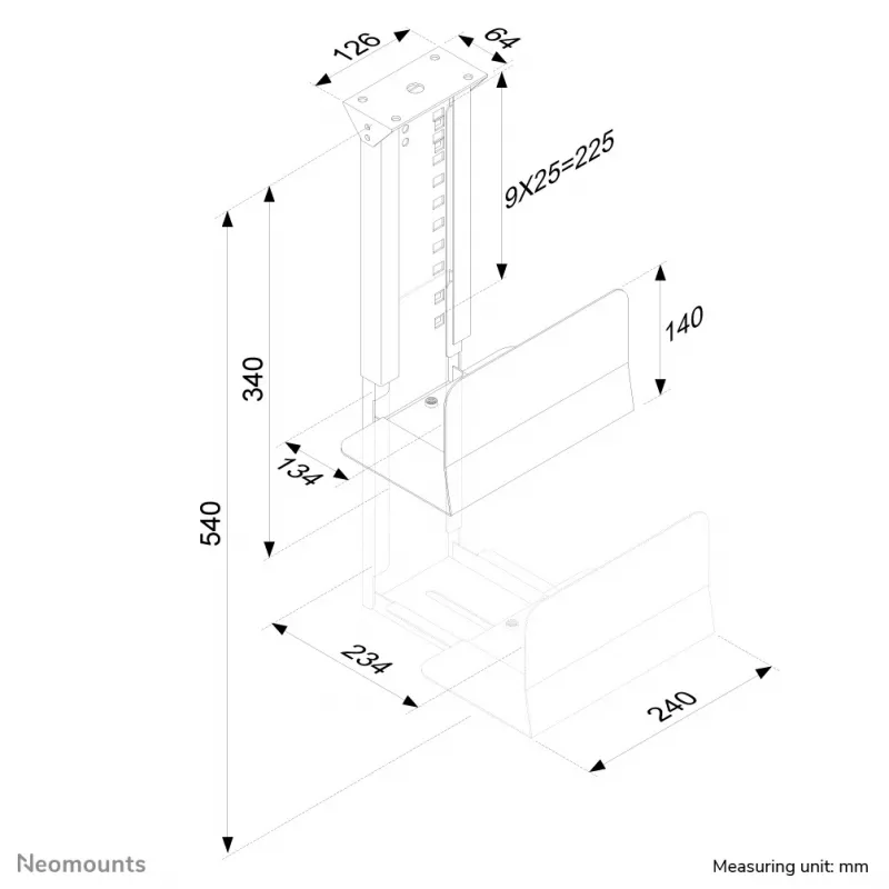 Neomounts CPU-D200BLACK CPU-Halterung - max. 30 kg - universell, am Schreibtisch montierbare CPU-Halterung, 30 kg, Schwarz, Stahl, Taiwan, 230 mm