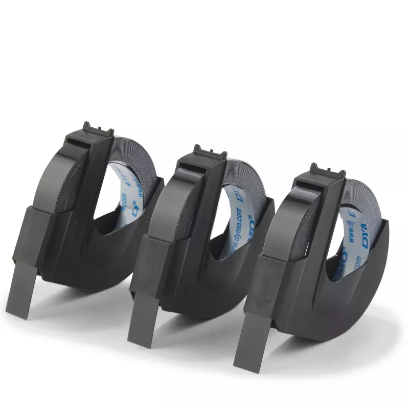 DYMO Original-Prägeband | 9 mm x 3 m Rollen | Weiße Schrift auf Schwarz | Selbstklebend | für Prägegeräte | 3 Stück