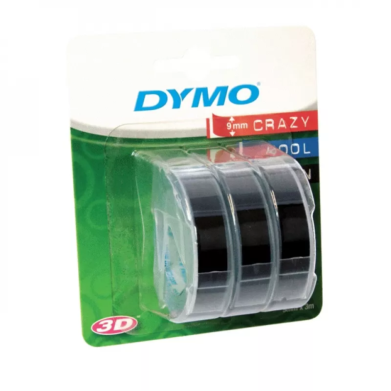 DYMO Original-Prägeband | 9 mm x 3 m Rollen | Weiße Schrift auf Schwarz | Selbstklebend | für Prägegeräte | 3 Stück
