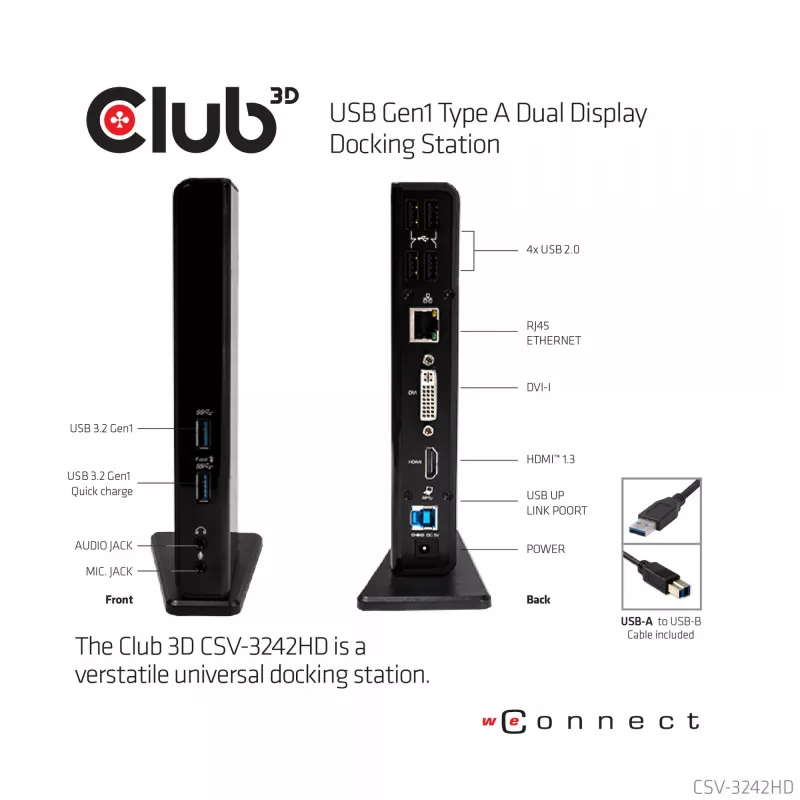 CLUB3D USB Gen1 Type A Dual Display (HDMI und DVI) DisplayLink™ Dockingstation