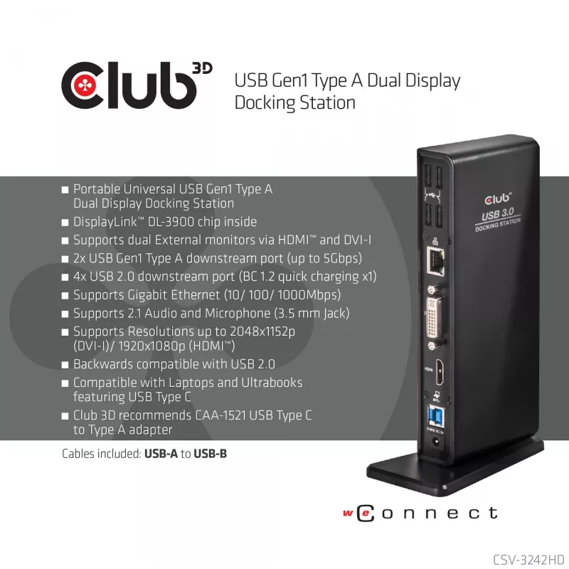 CLUB3D USB Gen1 Type A Dual Display (HDMI und DVI) DisplayLink™ Dockingstation