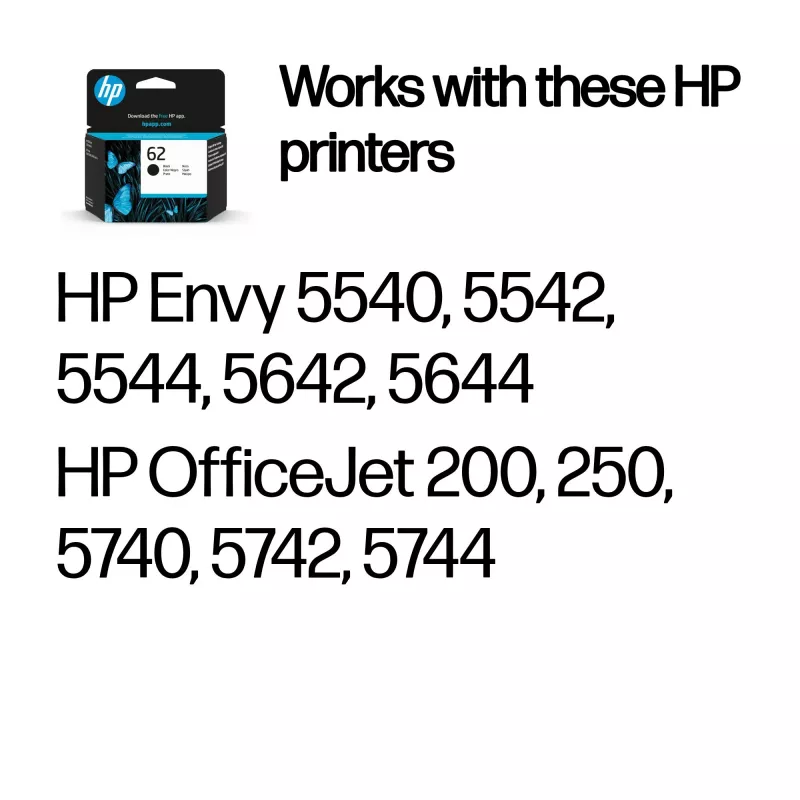 HP 62 Schwarze Original-Tintenpatrone