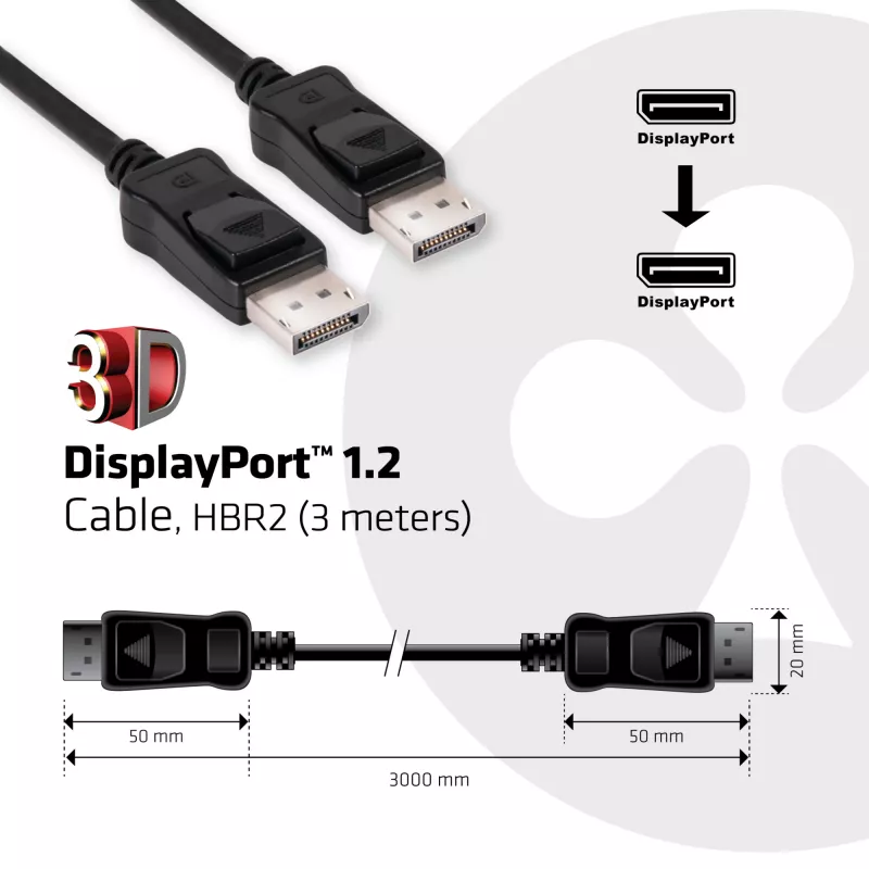CLUB3D Displayport 1.2 Kabel M/M 3 Meter 4K60Hz 21.6Gbps