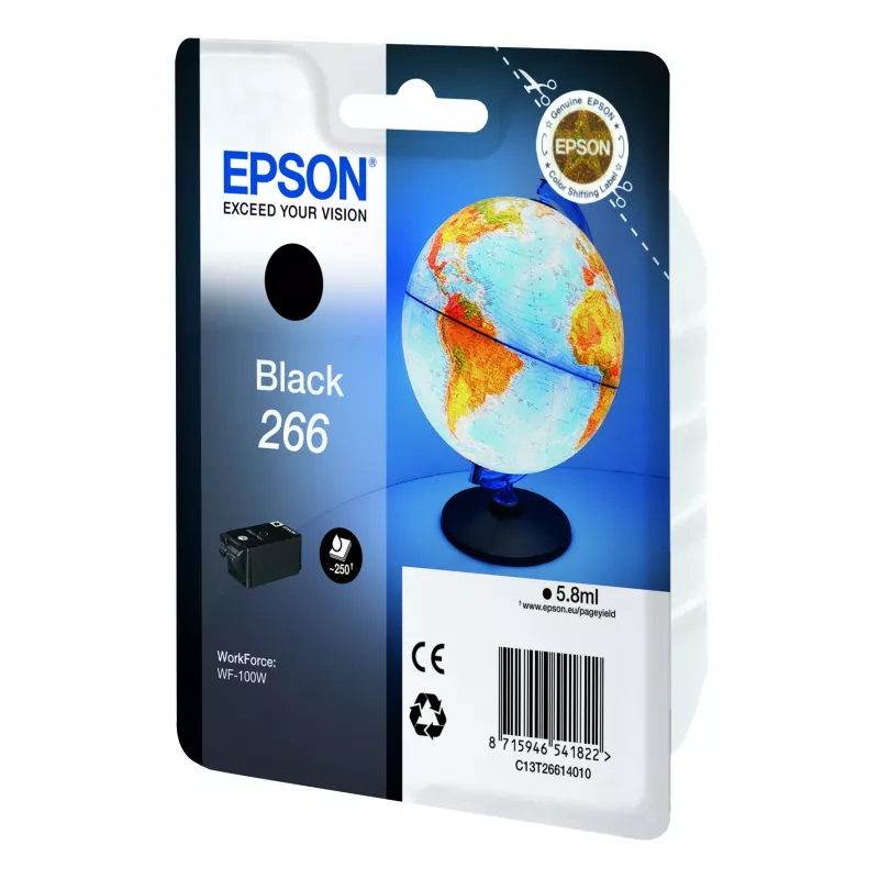 Epson Globe Singlepack Schwarz 266 Tintenpatrone, Schwarz, pigmentbasierte Tinte, 5,8 ml, 1 Stk., 250 Seiten