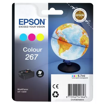 Epson Globe Einzelpackung Farbe 267 Tintenpatrone, Cyan, Magenta, Gelb, Pigmenttinte, 6,7 ml, 1 Stück, 200 Seiten