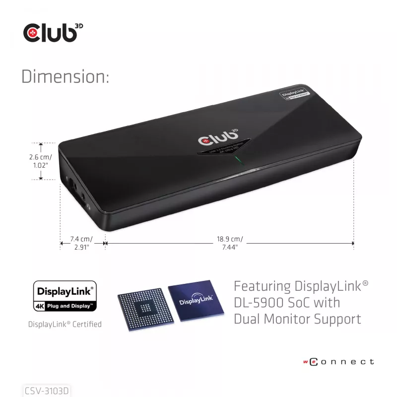 CLUB3D CSV-3103D The Club 3D Universal USB 3.1 Gen 1 UHD 4K Dockingstation DisplayLink™