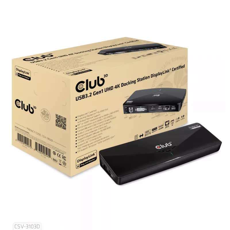 CLUB3D CSV-3103D The Club 3D Universal USB 3.1 Gen 1 UHD 4K Dockingstation DisplayLink™