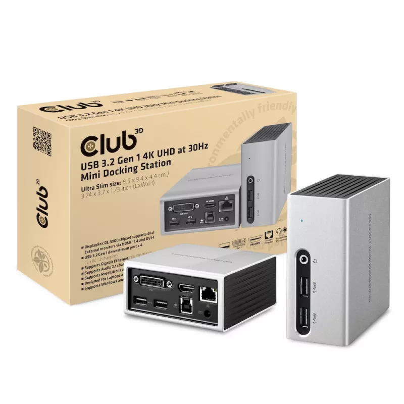 CLUB3D USB 3.2 Gen 1 4K UHD bei 30Hz Mini Docking Station Ultra-slim Design