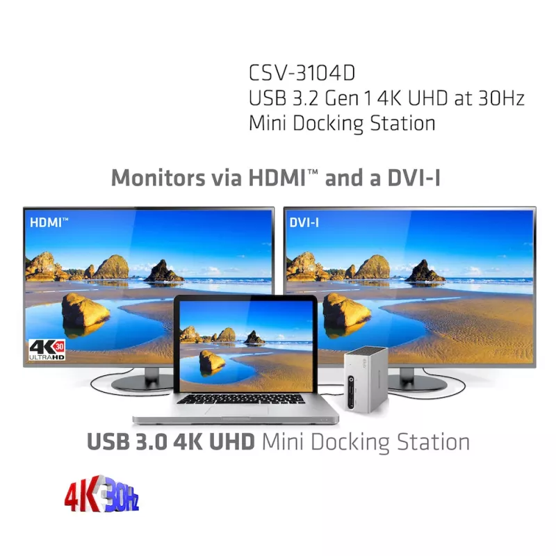 CLUB3D USB 3.2 Gen 1 4K UHD bei 30Hz Mini Docking Station Ultra-slim Design