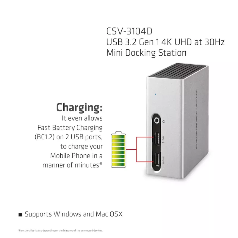 CLUB3D USB 3.2 Gen 1 4K UHD bei 30Hz Mini Docking Station Ultra-slim Design