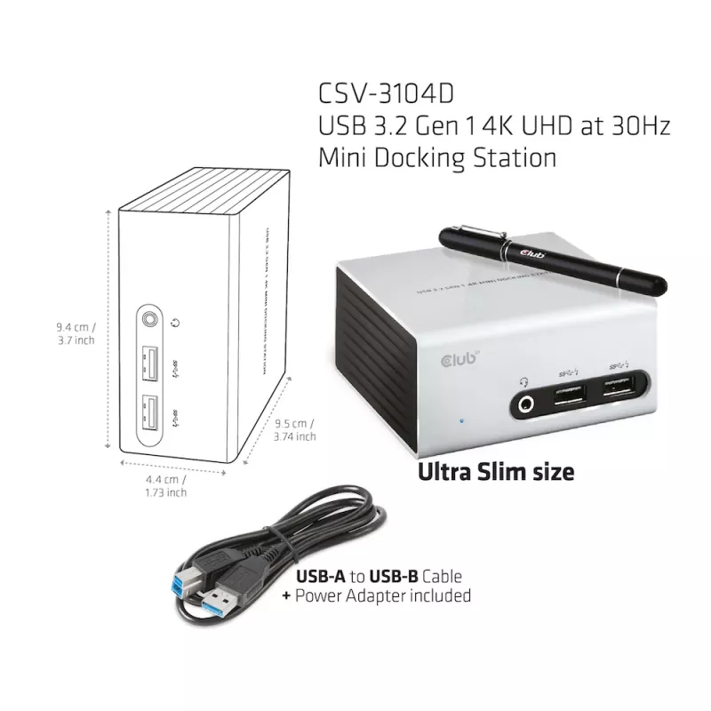 CLUB3D USB 3.2 Gen 1 4K UHD bei 30Hz Mini Docking Station Ultra-slim Design