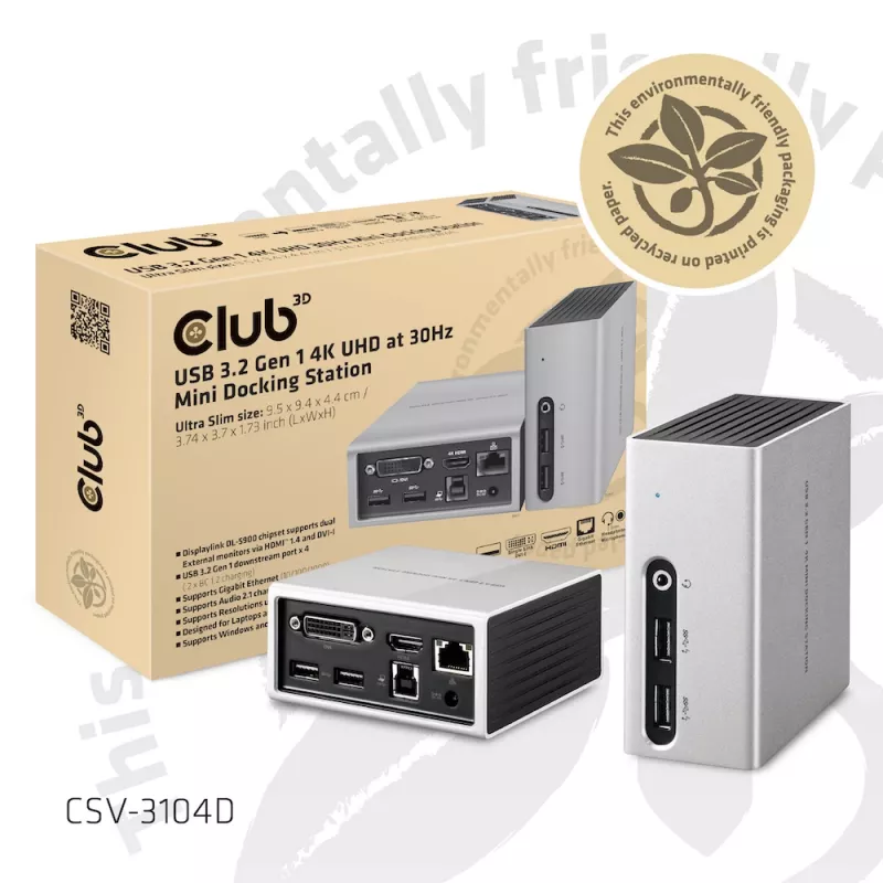 CLUB3D USB 3.2 Gen 1 4K UHD bei 30Hz Mini Docking Station Ultra-slim Design