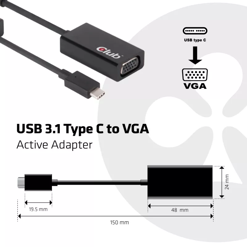USB 3.1 Type C auf VGA Active Adapter CLUB3D CAC-1502