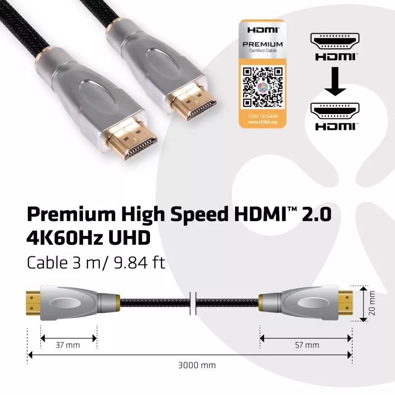 CLUB3D HDMI 2.0 Kabel 3 Meter UHD 4K/60Hz 18Gbps zertifiziertes Premium High Speed