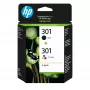 HP 301 2er-Pack Schwarz/Dreifarbig Original Tintenpatronen, Schwarz, Cyan, Magenta, Gelb, Pigmenttinte, 2 Stück, 170 Seiten