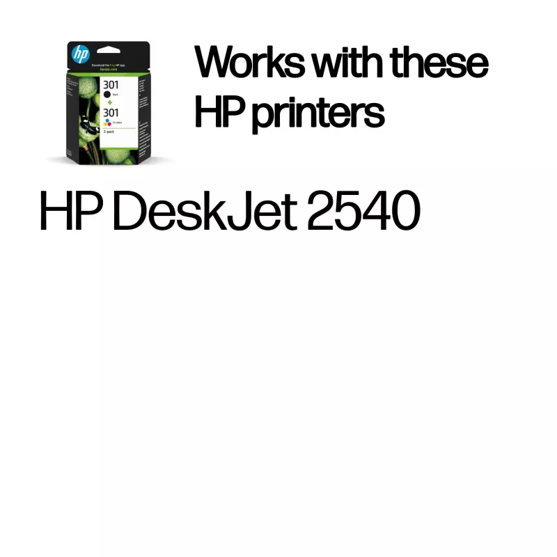 HP 301 2er-Pack Schwarz/Dreifarbig Original Tintenpatronen, Schwarz, Cyan, Magenta, Gelb, Pigmenttinte, 2 Stück, 170 Seiten