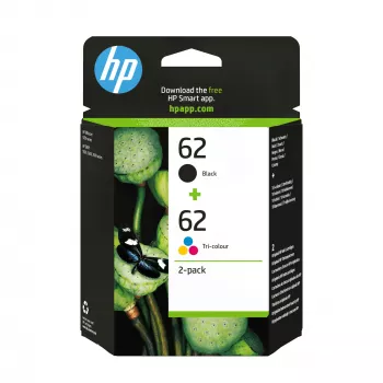 HP 62 2er-Pack Original-Tintenpatronen Schwarz/Dreifarbig, Schwarz, Cyan, Magenta, Gelb, pigmentbasierte Tinte, 2 Stk., 200 Seiten