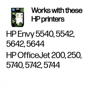 HP 62 2er-Pack Original-Tintenpatronen Schwarz/Dreifarbig, Schwarz, Cyan, Magenta, Gelb, pigmentbasierte Tinte, 2 Stk., 200 Seiten
