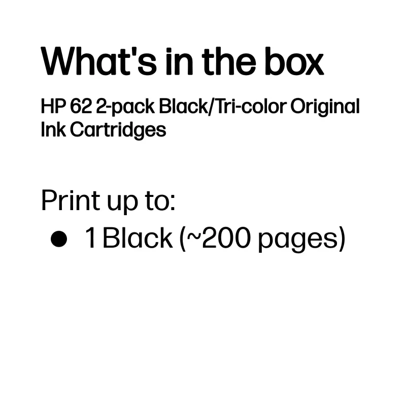 HP 62 2er-Pack Original-Tintenpatronen Schwarz/Dreifarbig, Schwarz, Cyan, Magenta, Gelb, pigmentbasierte Tinte, 2 Stk., 200 Seiten