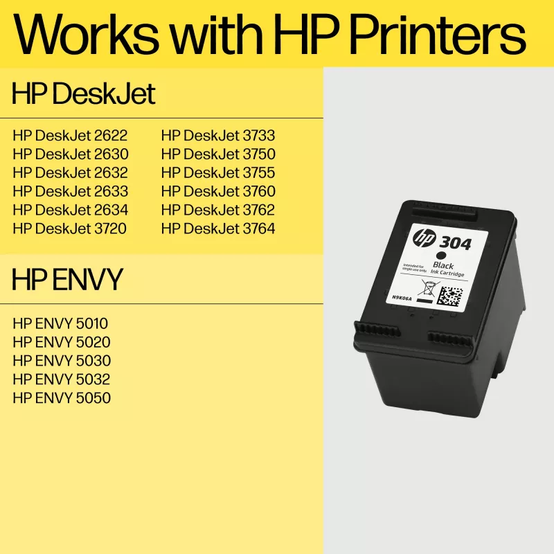 HP 304 Schwarze Original-Tintenpatrone, Schwarz, 1 St., 120 Seiten