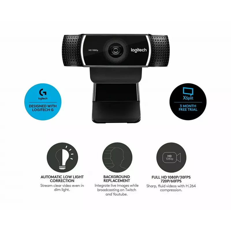 Logitech C922 1920 x 1080pixels USB Schwarz Webcam