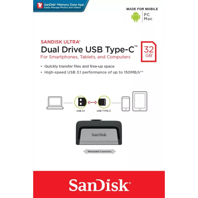 USB-Stick SanDisk 32GB USB Type-A USB Type-C Ultra Dual Drive