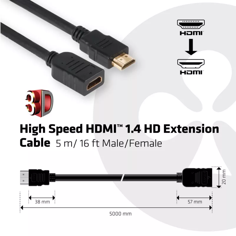 CLUB3D High Speed HDMI™ 1.4 HD Verlängerungskabel 5m/16ft Male/Weiblich