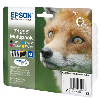 Epson Fox Multipack 4-Farben T1285 DURABrite Ultra Tinte, Schwarz, Cyan, Magenta, Gelb, 5,9 ml, 3,5 ml, 1 Stück, Multipack