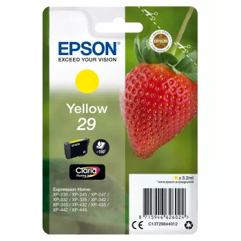 Epson Strawberry Einzelpack Gelb 29 Claria Home Ink, Standardreichweite, gelb, pigmentbasierte Tinte, 3.2 ml, 1 Stk., 180 Seiten