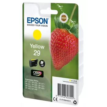 Epson Strawberry Einzelpack Gelb 29 Claria Home Ink, Standardreichweite, gelb, pigmentbasierte Tinte, 3.2 ml, 1 Stk., 180 Seiten
