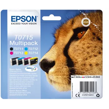 Epson Multipack 4-Farben T0715 DURABrite Ultra Tinte, Standardertrag, Schwarz, Cyan, Magenta, Gelb, 7.4 ml, 5.5 ml, 1 St., Multipack