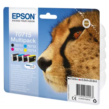 Epson Multipack 4-Farben T0715 DURABrite Ultra Tinte, Standardertrag, Schwarz, Cyan, Magenta, Gelb, 7.4 ml, 5.5 ml, 1 St., Multipack