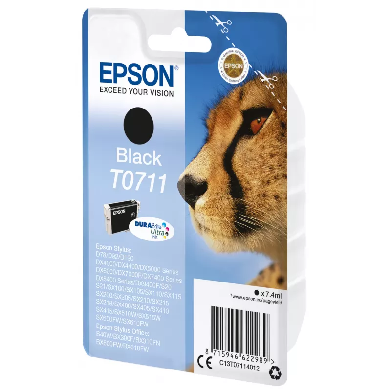 Epson Cheetah Einzelpack Schwarz T0711 DURABrite Ultra Tinte
