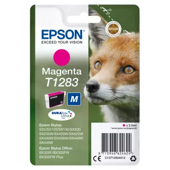 Epson Fox Singlepack Magenta T1283 DURABrite Ultra Ink, Magenta, pigmentbasierte Tinte, 3.5 ml, 1 St., 160 Seiten