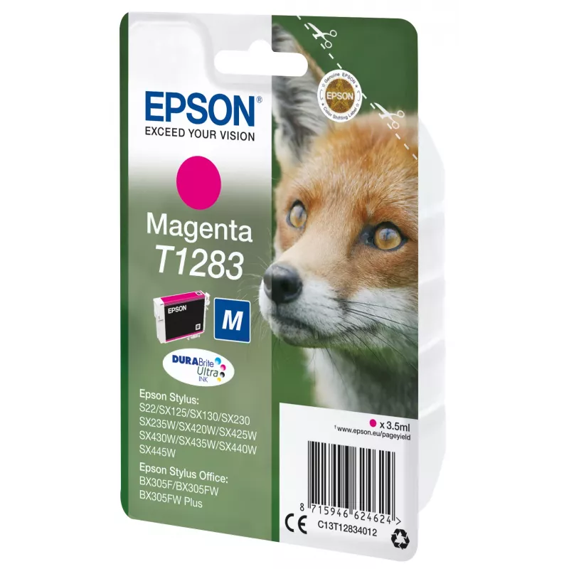 Epson Fox Singlepack Magenta T1283 DURABrite Ultra Ink, Magenta, pigmentbasierte Tinte, 3.5 ml, 1 St., 160 Seiten