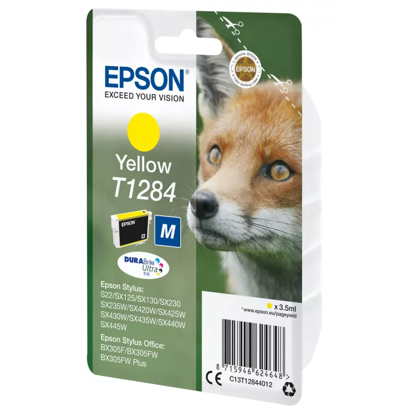Epson Fox Singlepack Gelb T1284 DURABrite Ultra Tinte, Gelb, Pigmenttinte, 3,5 ml, 1 Stück, 260 Seiten
