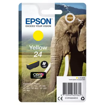 Epson Elephant Einzelpackung Gelb 24 Claria Photo HD Tinte, Standard-Reichweite, Gelb, Pigmenttinte, 4,6 ml, 1 Stück, 360 Seiten