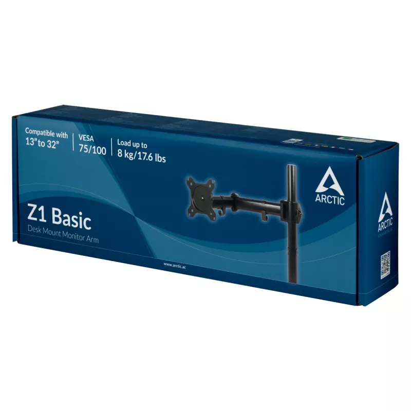 ARCTIC Z1 Basic - Tischhalterung Monitorarm, Klemme, 8 kg, 33 cm (13 Zoll), 81,3 cm (32 Zoll), 100 x 100 mm, Schwarz