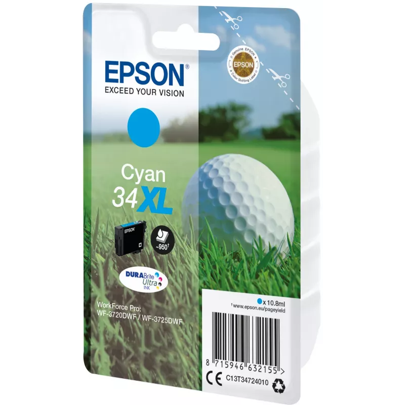EPSON Tintenpatrone Singlepack „Golf“ Cyan 34XL DURABrite Ultra Ink 10,8 ml