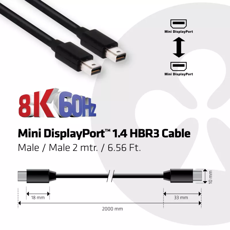 CLUB3D Mini DisplayPort 1.4 Kabel HBR3 8K60Hz Stecker / Stecker 2 m / 6,56 Fuß