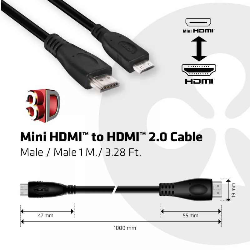 CLUB3D Mini HDMI™ auf HDMI™ 2.0 4K60Hz Kabel 1 m / 3,28 ft