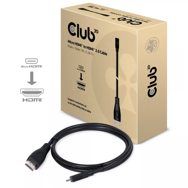 CLUB3D Micro HDMI™ auf HDMI™ 2.0 4K60Hz Kabel 1M / 3,28Ft
