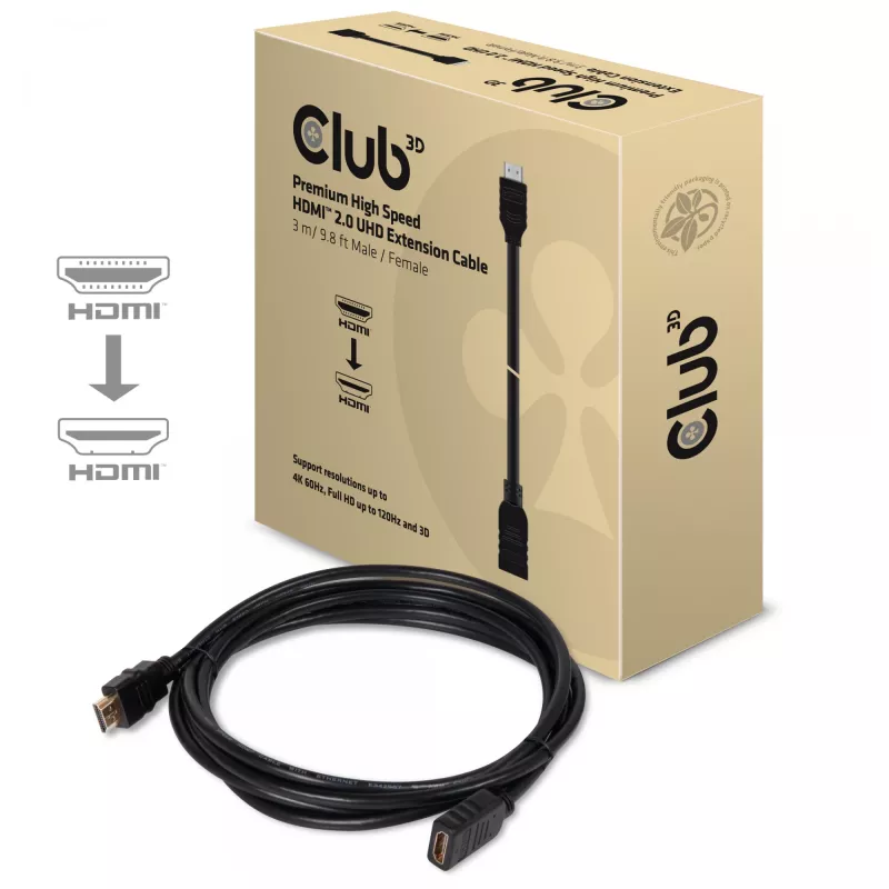 CLUB3D High Speed HDMI™ 2.0 4K60Hz Verlängerungskabel 3m/ 9,8ft Stecker/Buchse