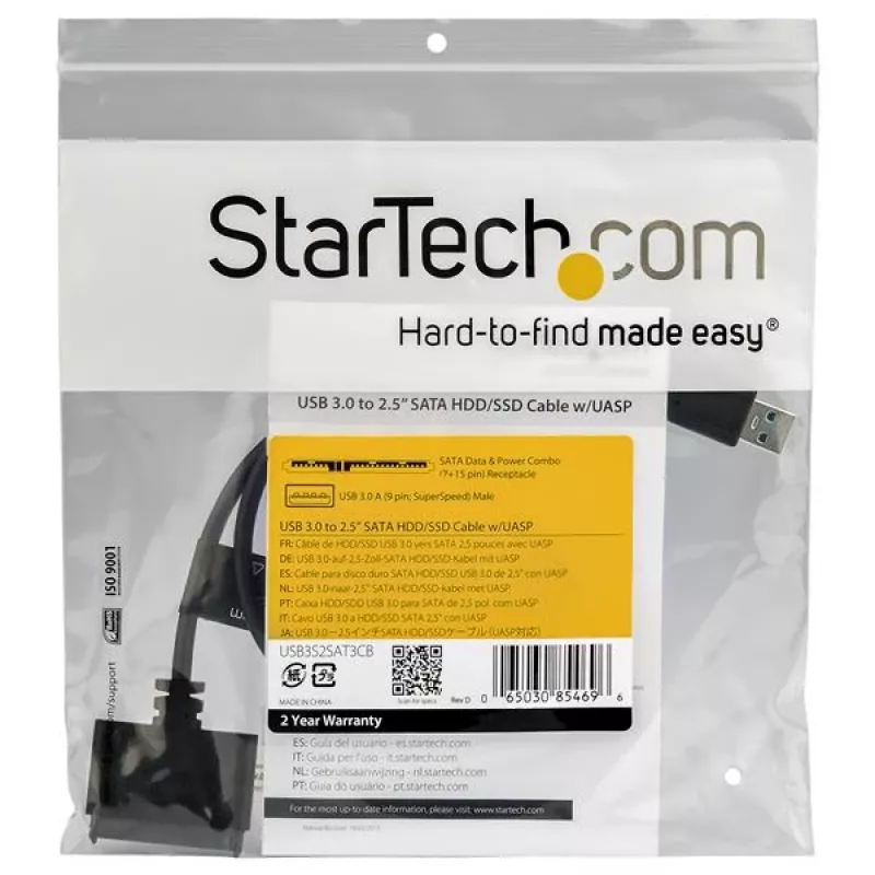 StarTech.com SATA-auf-USB-Kabel mit UASP, Schwarz, 6 Gbit/s, CE, FCC, 0 – 60 °C, -10 – 70 °C, 49 mm