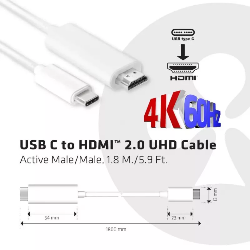 CLUB3D USB C auf HDMI™ 2.0 UHD Kabel Aktiv 1,8 m / 5,9 Fuß