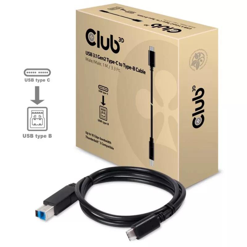 CLUB3D USB 3.1 Gen2 Type-C auf Type-B Kabel männlich/männlich, 1 M./ 3.3 Ft.