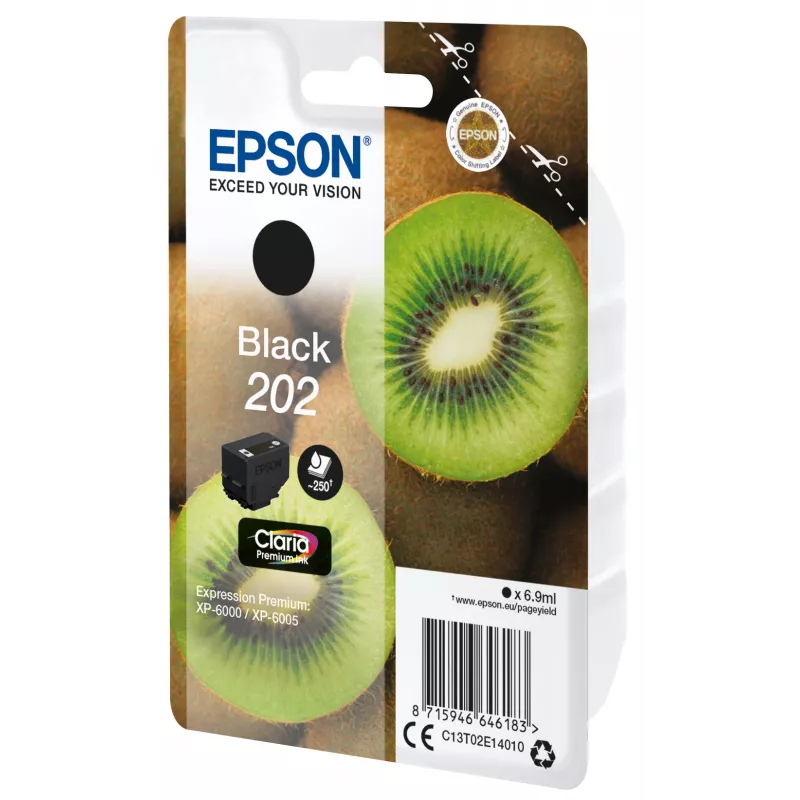 Cartridge EPSON Tintenpatrone Einzelpackung Kiwi Schwarz 202 Claria Premium Ink 6,9 ml