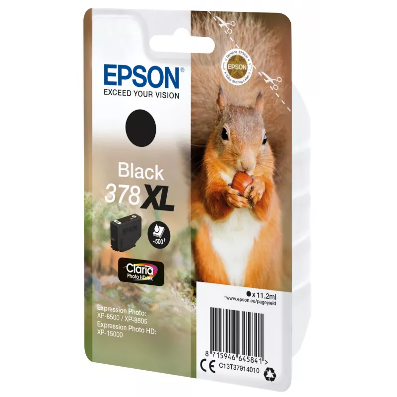 Epson Squirrel Einzelpackung Schwarz 378XL Claria Photo HD Tinte, hohe (XL) Reichweite, Schwarz, Pigmenttinte, 11,2 ml, 1 Stück, 500 Seiten